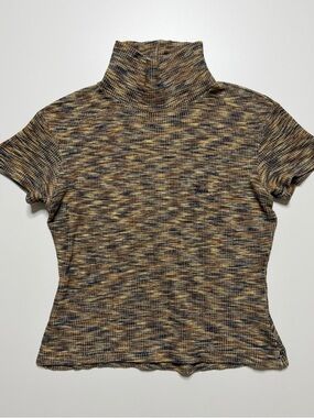 guess jeans short sleeve turtleneck ribbed knit top womens large